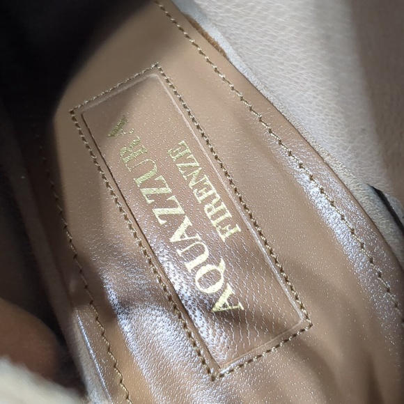 Aquazzura Firenze Tan Suede Leather Covered Lace-Up Heels size EU 37.5 US 7 - Picture 9 of 13